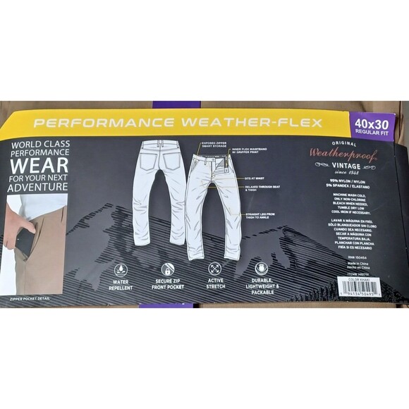 Weatherproof Vintage Men’s Performance Weather-Flex Flat Front Pants 40x30 Khaki - Picture 4 of 4